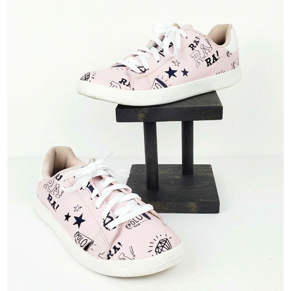 Polo Ralph Lauren Girl's Gaige Pink Cheer Print Sneakers Sz 6 SUPER CUTE!